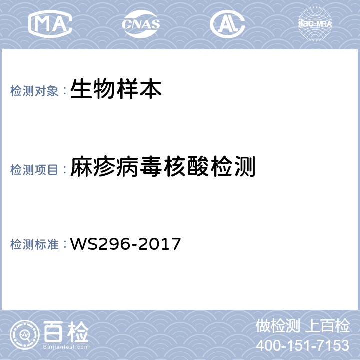 麻疹病毒核酸检测 麻疹诊断标准 WS296-2017 附录B.2　