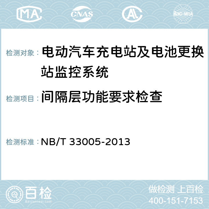 间隔层功能要求检查 NB/T 33005-2013 电动汽车充电站及电池更换站监控系统技术规范