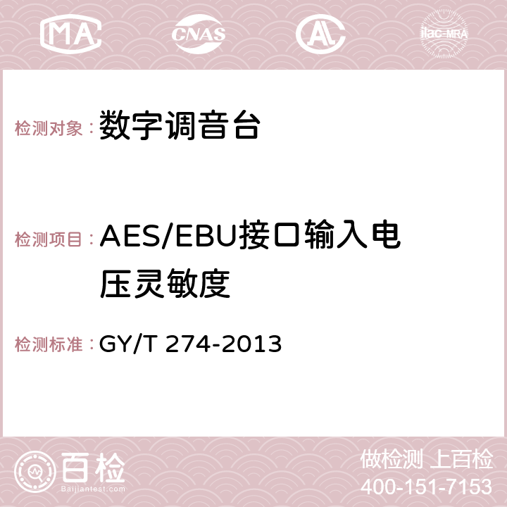 AES/EBU接口输入电压灵敏度 数字调音台技术指标和测量方法 GY/T 274-2013 4