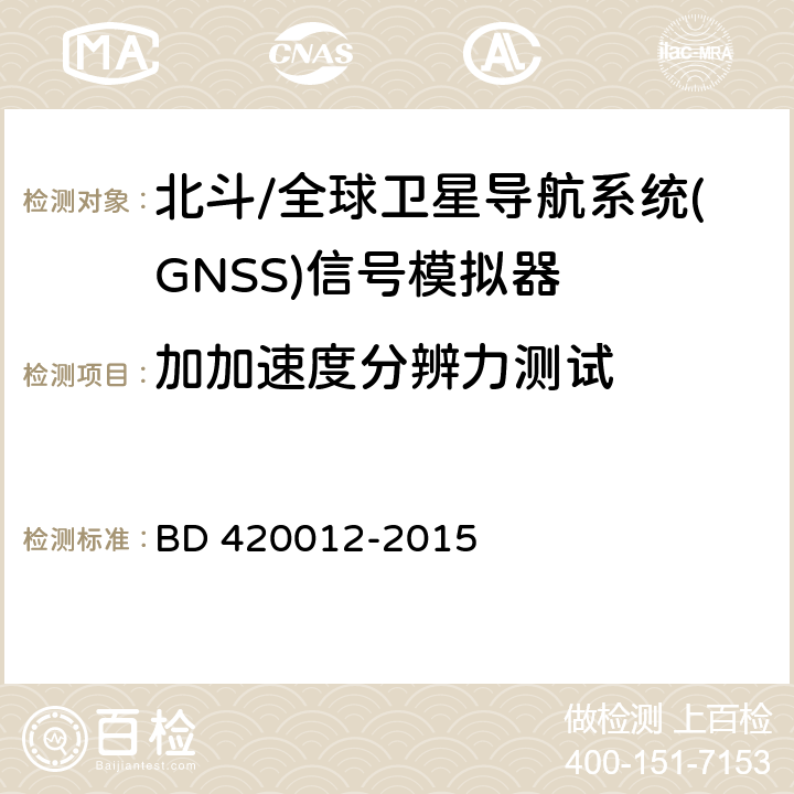 加加速度分辨力测试 北斗/全球卫星导航系统(GNSS)信号模拟器性能要求及测试方法 BD 420012-2015 5.5.5.7