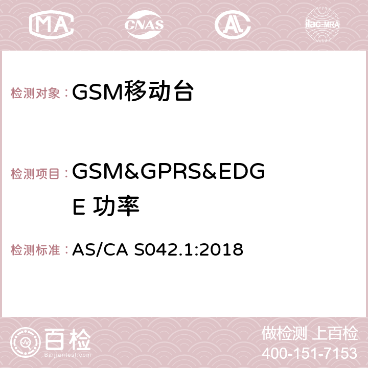 GSM&GPRS&EDGE 功率 涵盖指令2014/53/EU第3.2条要求的全球移动通信系统（GSM）；移动台（MS）设备 AS/CA S042.1:2018 Clause4.2.5