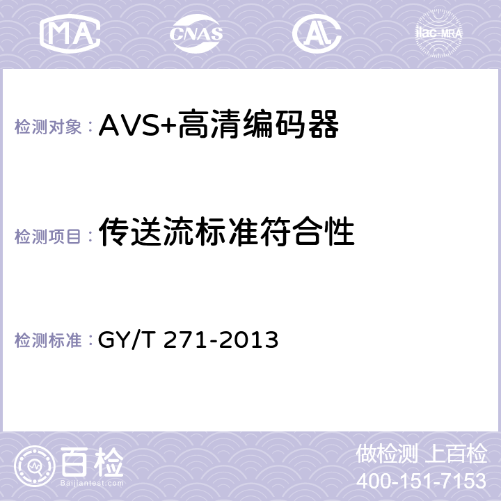传送流标准符合性 AVS+高清编码器技术要求和测量方法 GY/T 271-2013 4.1.1