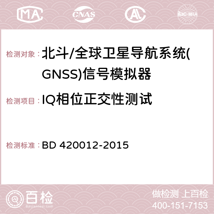 IQ相位正交性测试 北斗/全球卫星导航系统(GNSS)信号模拟器性能要求及测试方法 BD 420012-2015 5.5.2.5