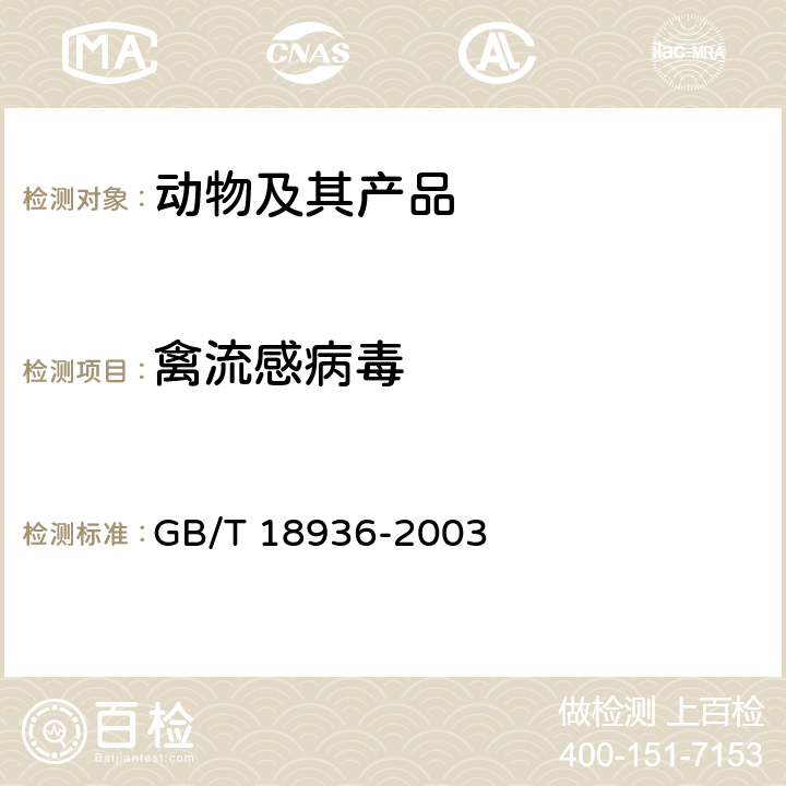 禽流感病毒 高致病性禽流感诊断技术 GB/T 18936-2003