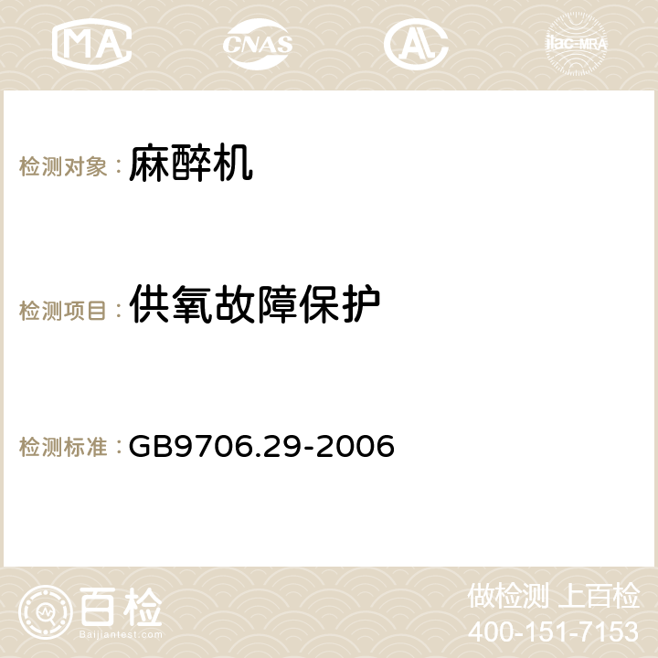 供氧故障保护 医用电气设备 第2部分：麻醉系统的安全和基本性能专用要求 GB9706.29-2006 51.102.2