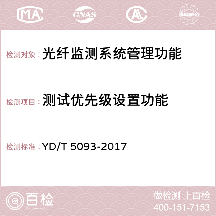 测试优先级设置功能 光缆线路自动监测系统工程验收规范 YD/T 5093-2017 6.0.5