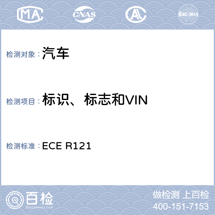 标识、标志和VIN 关于就手操纵件、信号装置、指示器的位置和识别方面批准机动车辆的统一规定 ECE R121