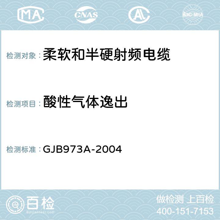 酸性气体逸出 柔软和半硬射频电缆通用规范 GJB973A-2004 3.5.24