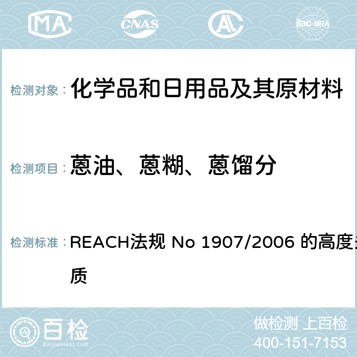 蒽油、蒽糊、蒽馏分 REACH法规 No 1907/2006 的高度关注物质 REACH法规 No 1907/2006 的高度关注物质