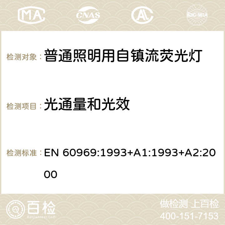 光通量和光效 普通照明用自镇流荧光灯 性能要求 EN 60969:1993+A1:1993+A2:2000 7