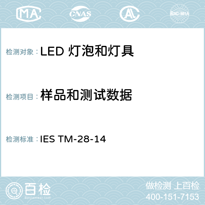 样品和测试数据 LED 灯泡和灯具流明维持率的长期推算 IES TM-28-14 4