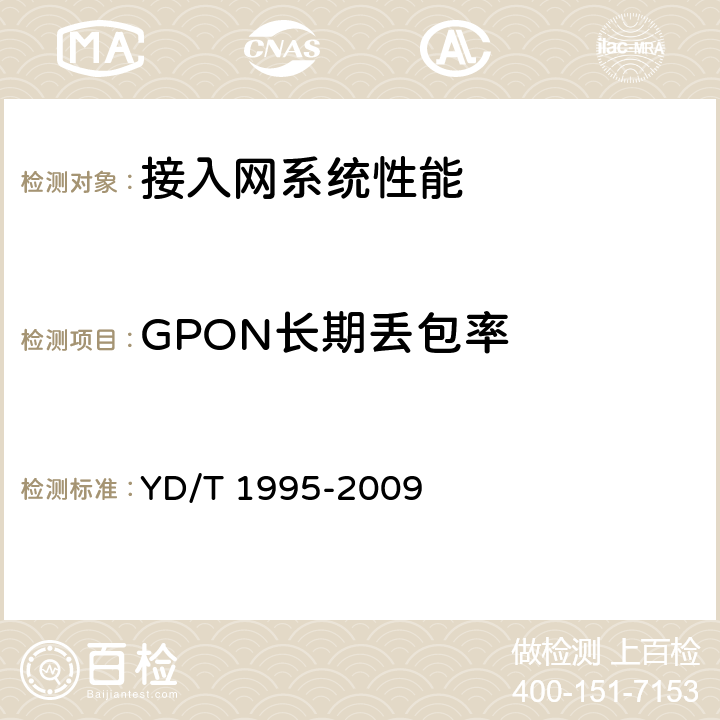 GPON长期丢包率 接入网设备测试方法吉比特的无源光网络（GPON） YD/T 1995-2009 12.7.2