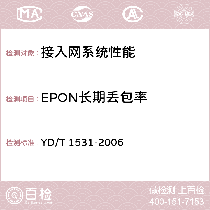 EPON长期丢包率 YD/T 1531-2006 接入网设备测试方法-基于以太网方式的无源光网络(EPON)