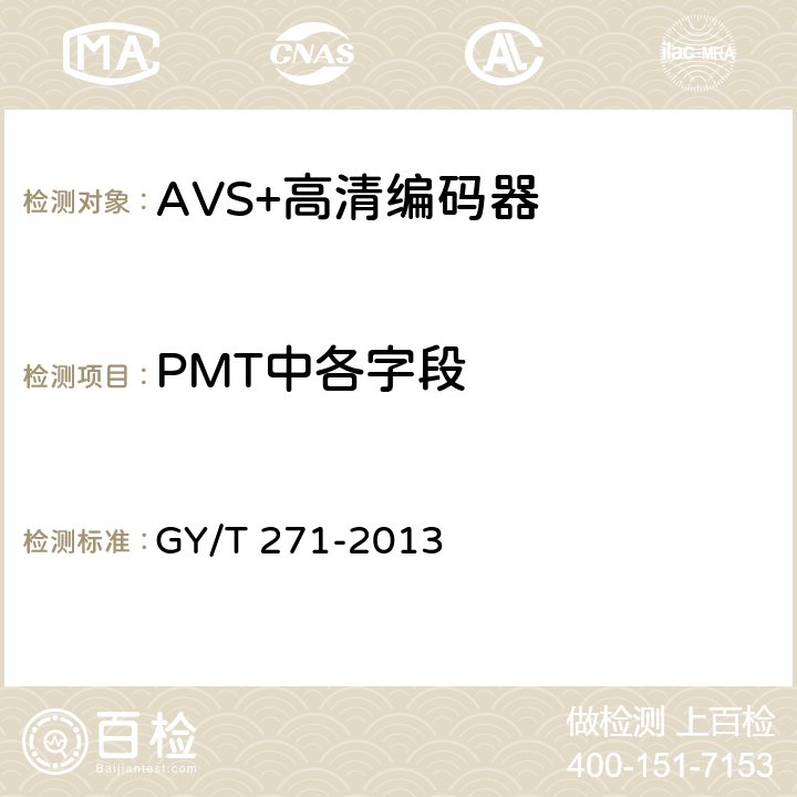 PMT中各字段 AVS+高清编码器技术要求和测量方法 GY/T 271-2013 4.1.4