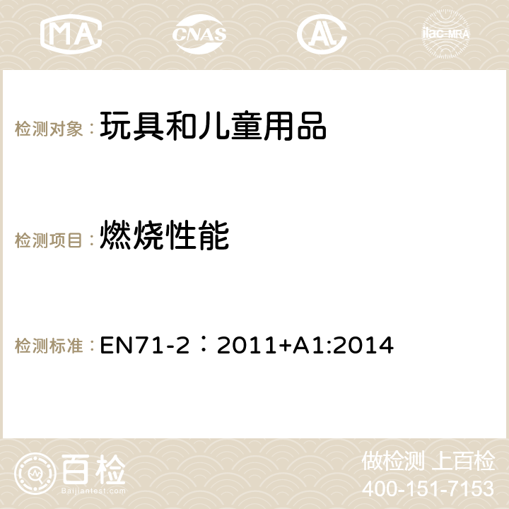 燃燒性能 歐洲標準 玩具安全 
第2部分：易燃性 EN71-2：2011+A1:2014 5.3從玩具表面、全部或局部的模塑頭戴面罩伸出部分小于50mm的，有頭發、毛絨或具有相似特性的材料制成的胡須、觸須、假發等材料