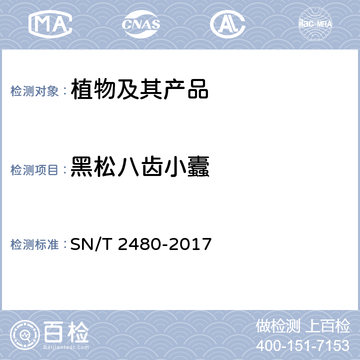 黑松八齿小蠹 SN/T 2480-2017 黑松八齿小蠹检疫鉴定方法