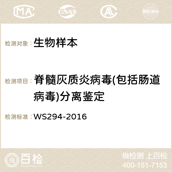 脊髓灰质炎病毒(包括肠道病毒)分离鉴定 脊髓灰质炎诊断标准 WS294-2016 附录B.2　