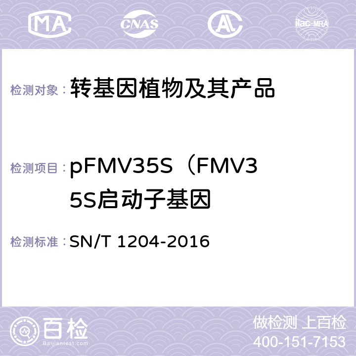 pFMV35S（FMV35S启动子基因 植物及其加工产品中转基因成分实时荧光PCR定性检验方法 SN/T 1204-2016