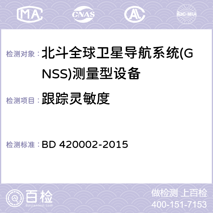 跟踪灵敏度 北斗全球卫星导航系统(GNSS)测量型OEM板性能要求及测试方法 BD 420002-2015 5.2.4