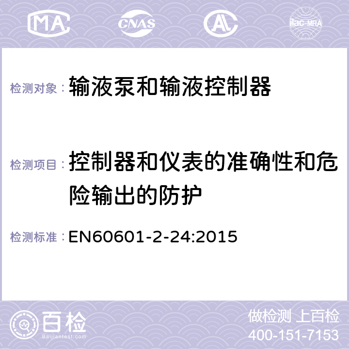 控制器和仪表的准确性和危险输出的防护 医疗电气设备/第2-24部分:输液泵和控制器基本安全和基本性能的特殊要求 
EN60601-2-24:2015 201.12