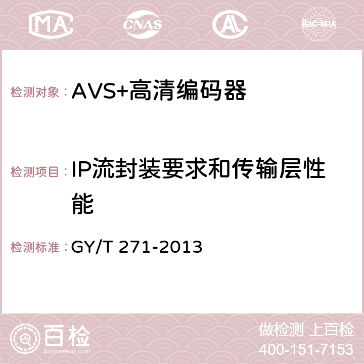 IP流封装要求和传输层性能 AVS+高清编码器技术要求和测量方法 GY/T 271-2013 5.5