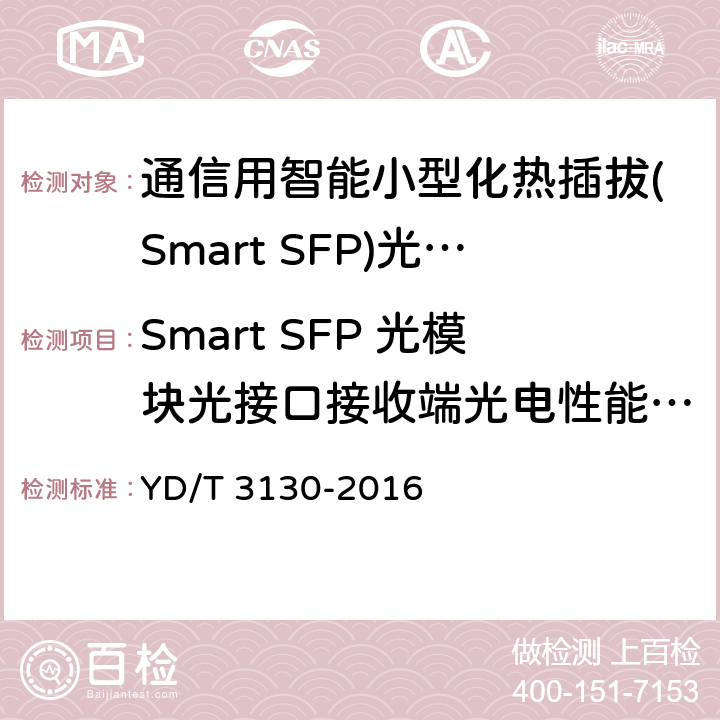 Smart SFP 光模块光接口接收端光电性能参数 YD/T 3130-2016 通信用智能小型化热插拔(Smart SFP)光收发合一模块