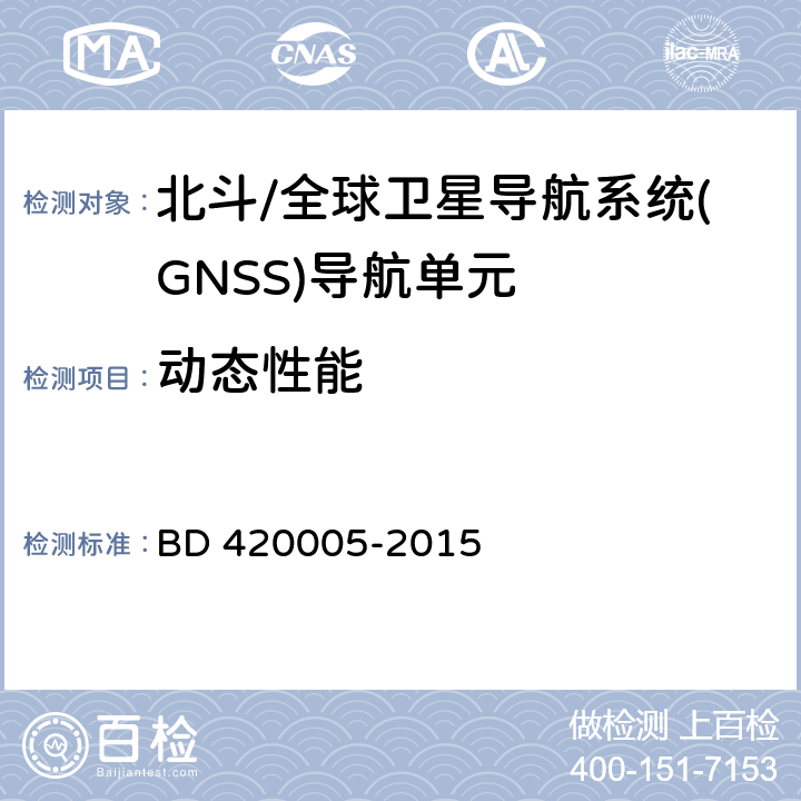 动态性能 北斗/全球卫星导航系统(GNSS)导航单元性能要求及测试方法 BD 420005-2015 5.4.8