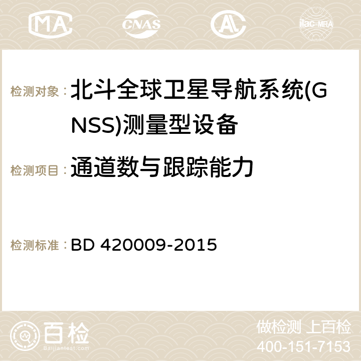 通道数与跟踪能力 北斗全球卫星导航系统（GNSS）测量型接收机通用规范 BD 420009-2015 5.8.2