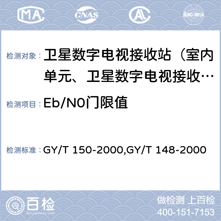 Eb/N0门限值 卫星数字电视接收站测量方法——室内单元测量,卫星数字电视接收机技术要求 GY/T 150-2000,GY/T 148-2000 4