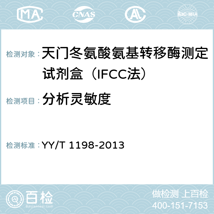分析灵敏度 天门冬氨酸氨基转移酶测定试剂盒（IFCC法） YY/T 1198-2013 5.6