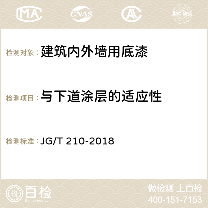 与下道涂层的适应性 建筑内外墙用底漆 JG/T 210-2018 6.16