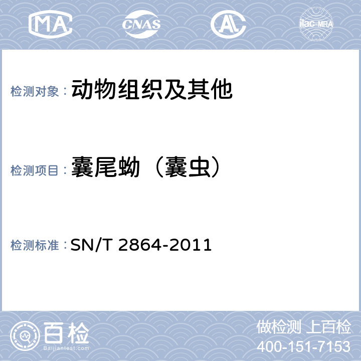 囊尾蚴（囊虫） 囊（尾蚴）虫病检疫技术规范 SN/T 2864-2011