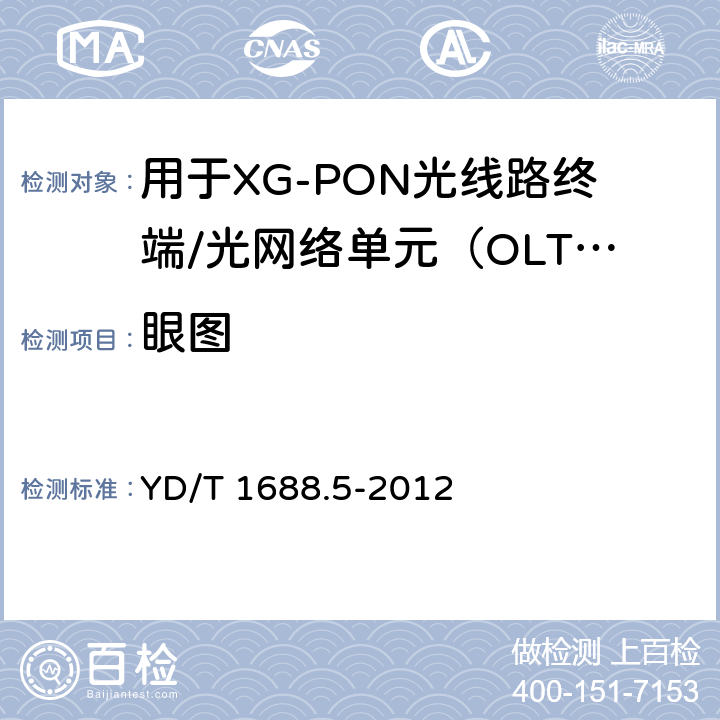 眼图 YD/T 1688.5-2012 xPON光收发合一模块技术条件 第5部分:用于XG-PON光线路终端/光网络单元（OLT/ONU）的光收发合一光模块