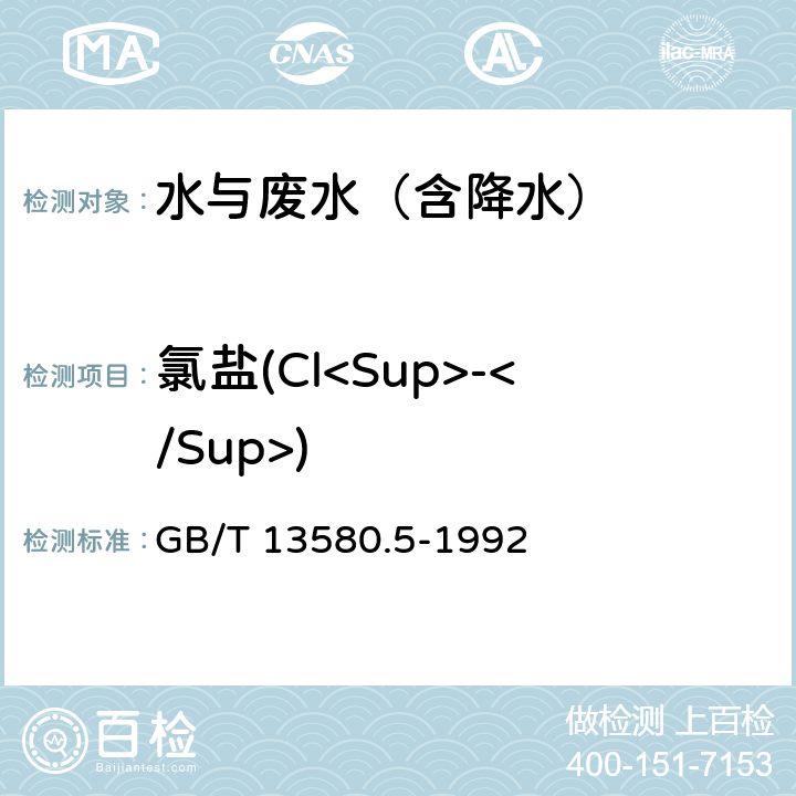 氯盐(Cl<Sup>-</Sup>) 大气降水中氟、氯、亚硝酸盐、硝酸盐、硫酸盐的测定 离子色谱法 GB/T 13580.5-1992