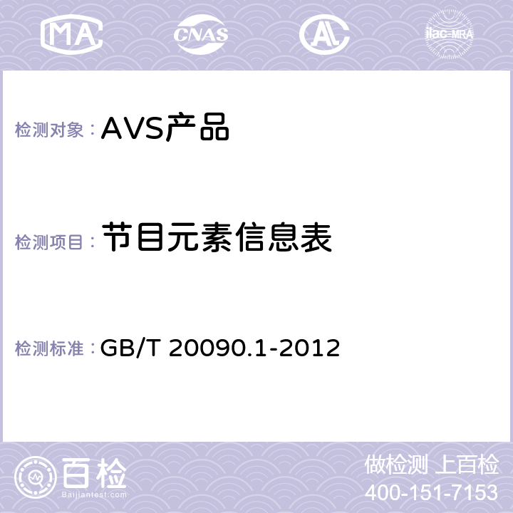 节目元素信息表 GB/T 20090.1-2012 信息技术 先进音视频编码 第1部分:系统