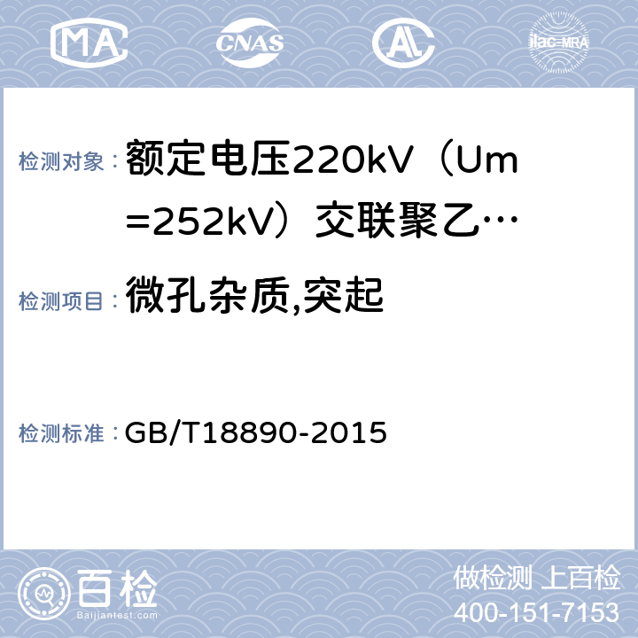 微孔杂质,突起 额定电压220kV（Um=252kV）交联聚乙烯绝缘电力电缆及其附件 GB/T18890-2015 12.5.11