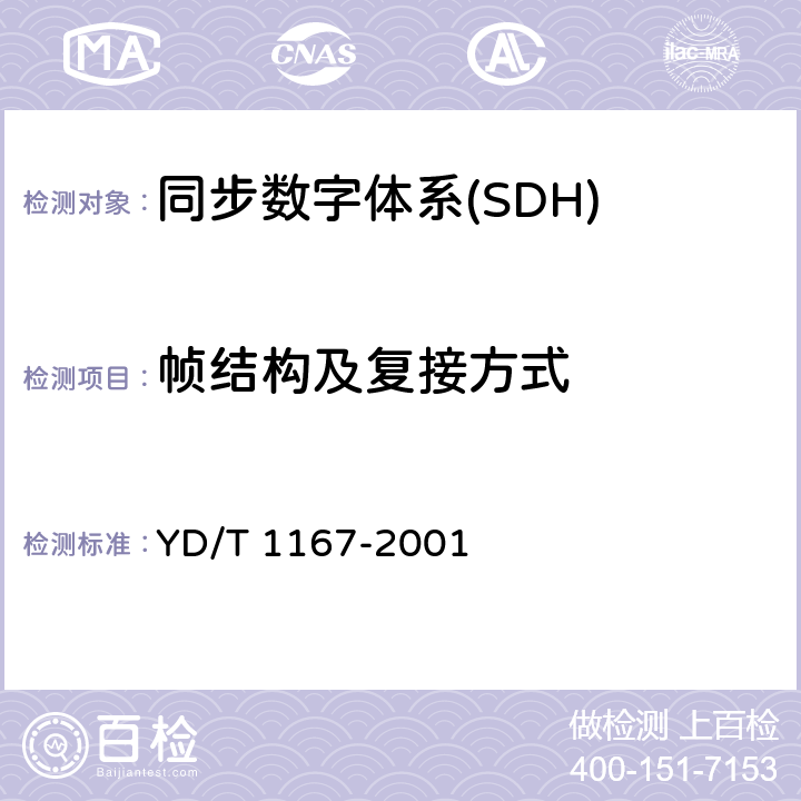 帧结构及复接方式 YD/T 1167-2001 STM-64分插复用(ADM)设备技术要求