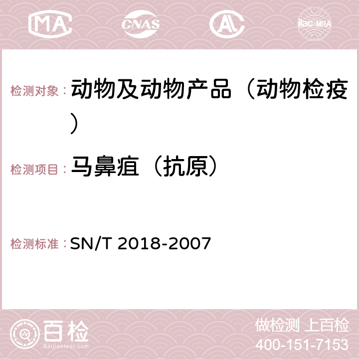 马鼻疽（抗原） SN/T 2018-2007 马鼻疽检疫技术规范