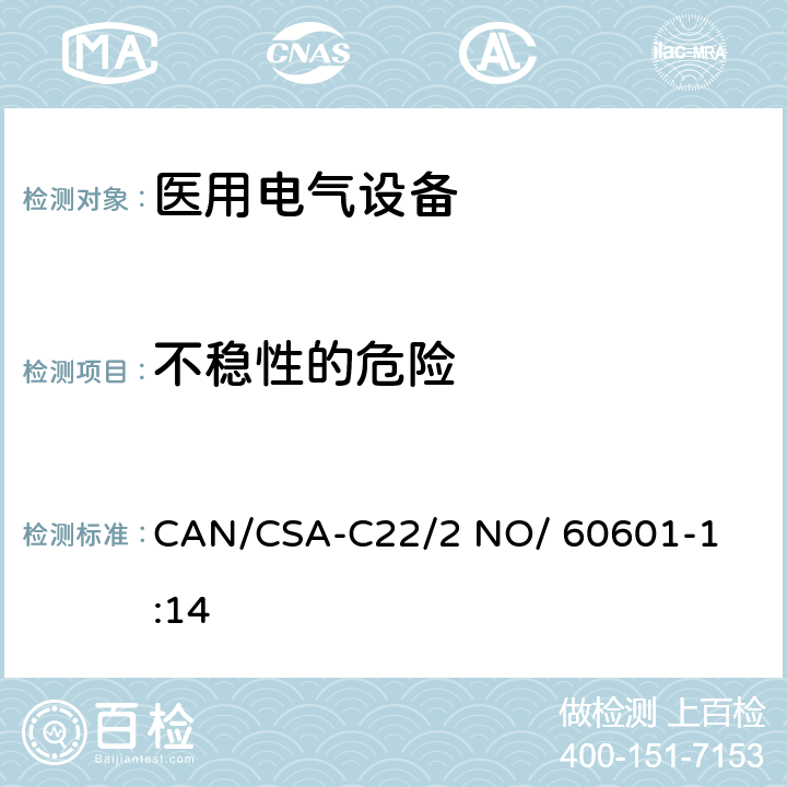 不稳性的危险 医用电气设备 第1部分： 基本安全和基本性能的通用要求 

CAN/CSA-C22/2 NO/ 60601-1:14 9.4