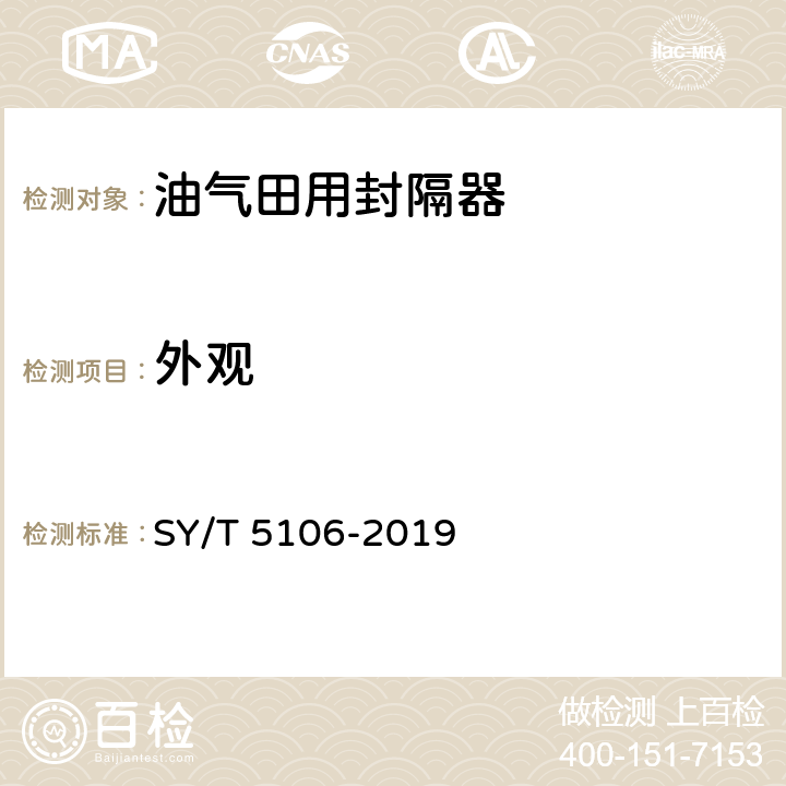 外观 SY/T 5106-2019 石油天然气钻采设备  封隔器规范