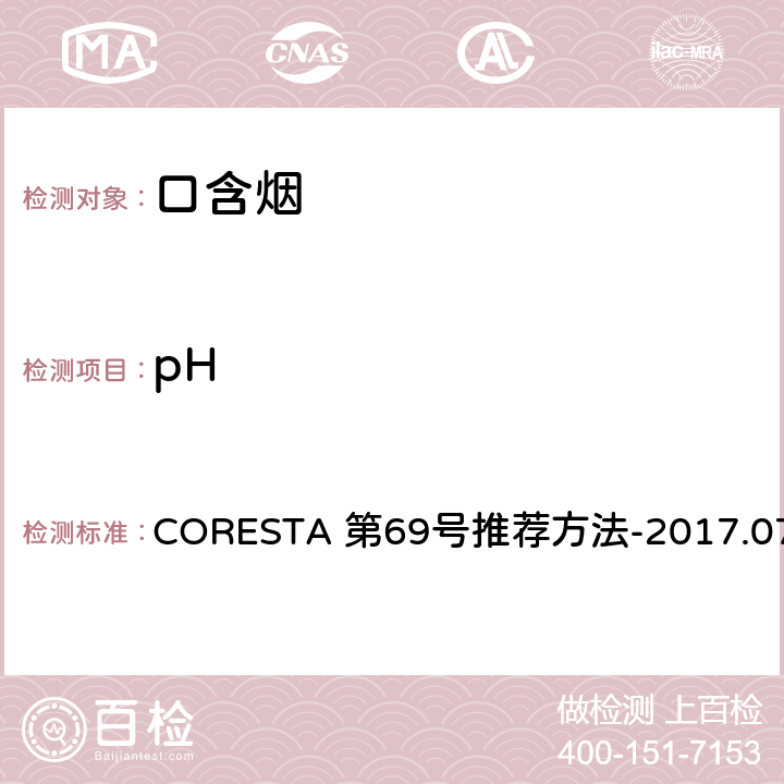 pH 烟草及烟草制品 pH测定 CORESTA 第69号推荐方法-2017.07