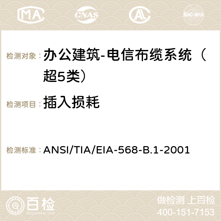 插入损耗 办公建筑 电信布线标准 第一部分 总规范 ANSI/TIA/EIA-568-B.1-2001 11.2.4.4