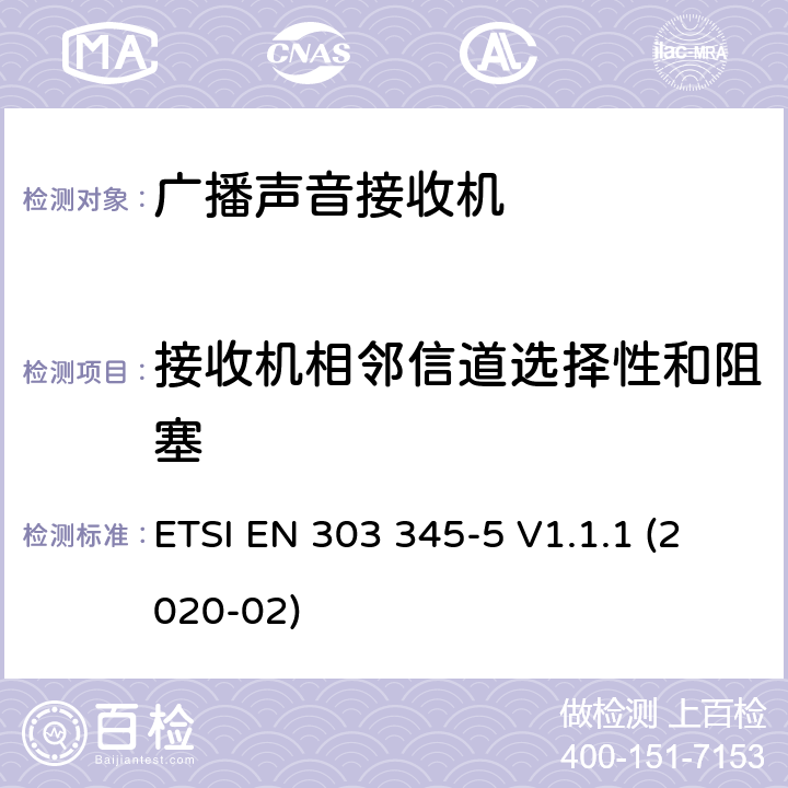 接收机相邻信道选择性和阻塞 广播声音接收机；无线电频谱接入的协调标准；第5部分：DRM广播声音服务 ETSI EN 303 345-5 V1.1.1 (2020-02) Clause 4.2.5