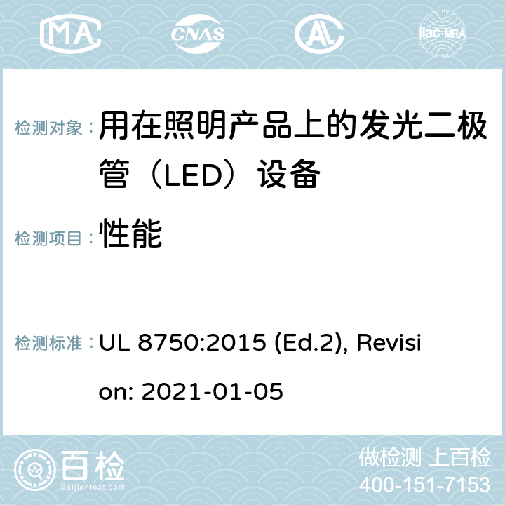 性能 用于照明产品的发光二极管(LED）设备安全标准 UL 8750:2015 (Ed.2), Revision: 2021-01-05 8,9