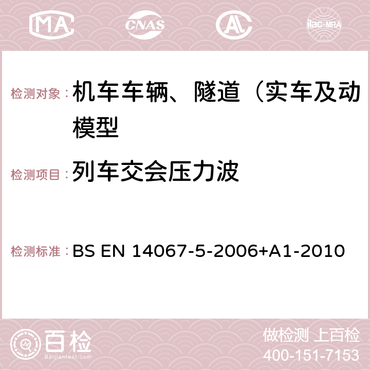 列车交会压力波 BS EN 14067-5-2006 铁路应用设施.空气动力学.隧道中空气动力学的试验规程和要求 +A1-2010