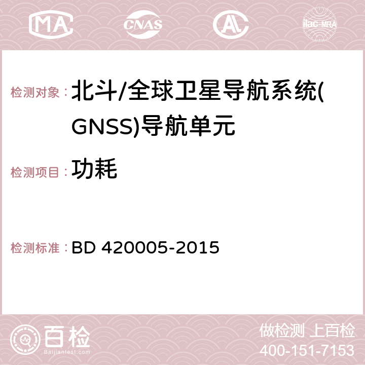 功耗 《北斗/全球卫星导航系统(GNSS)导航单元性能要求及测试方法》 BD 420005-2015 5.4.11