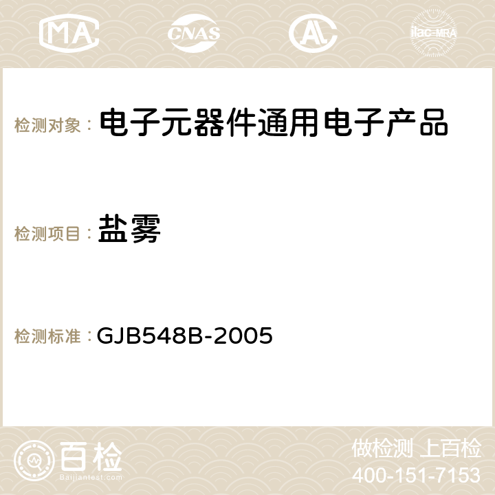 盐雾 微电子器件试验方法和程序 GJB548B-2005 方法1009.2