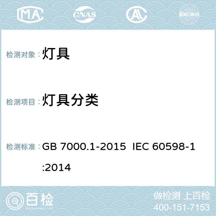 灯具分类 灯具 第1部分：一般要求与试验 GB 7000.1-2015 IEC 60598-1:2014 2