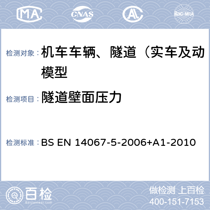 隧道壁面压力 BS EN 14067-5-2006 铁路应用设施.空气动力学.隧道中空气动力学的试验规程和要求 +A1-2010