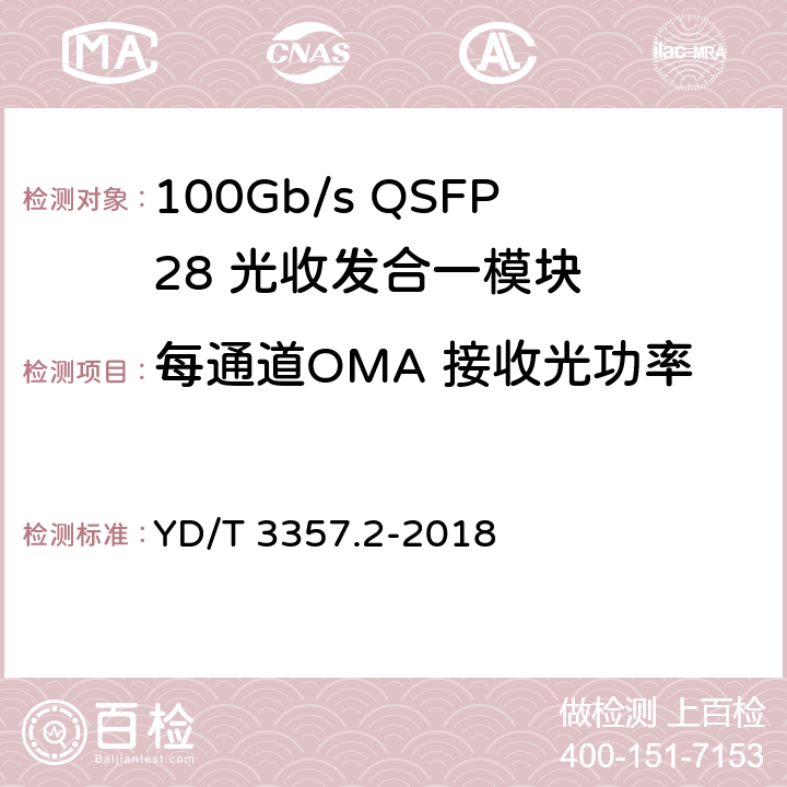 每通道OMA 接收光功率 100Gb/s QSFP28 光收发合一模块 第2部分：4×25Gb/s LR4 YD/T 3357.2-2018 7.3.9